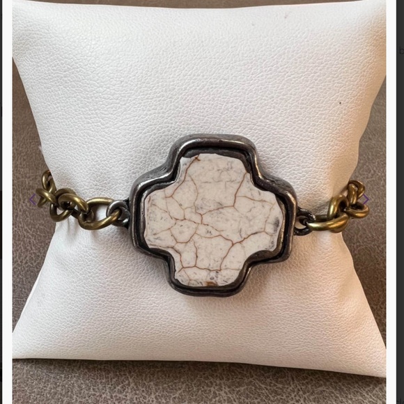 Bohemian “ Danica “ BOHO Bronze Chain Link Bracelet and Stone Cross Pendant - Picture 1 of 2